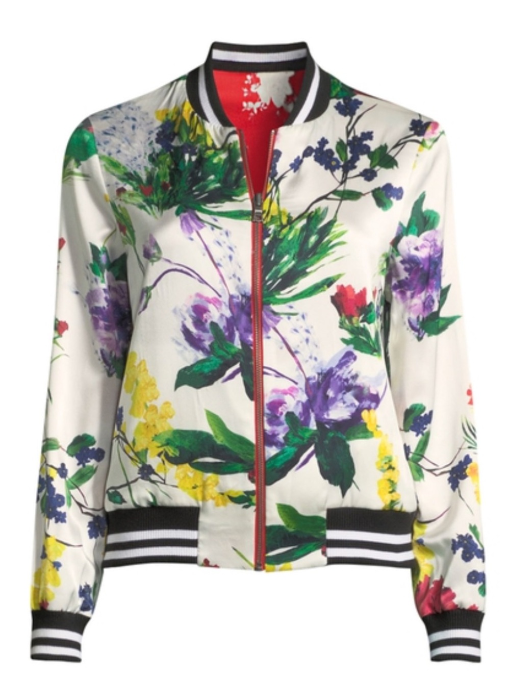 Alice + Olivia Lonnie Reversible Silk Floral Print Bomber Jacket Small $595